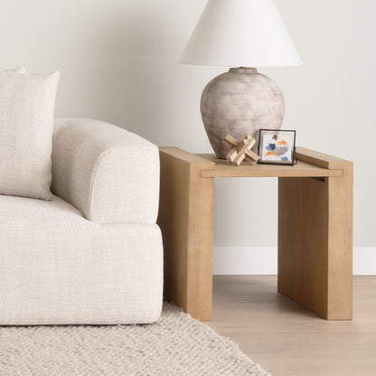 23" Natural Distressed Solid Wood Sled End Table