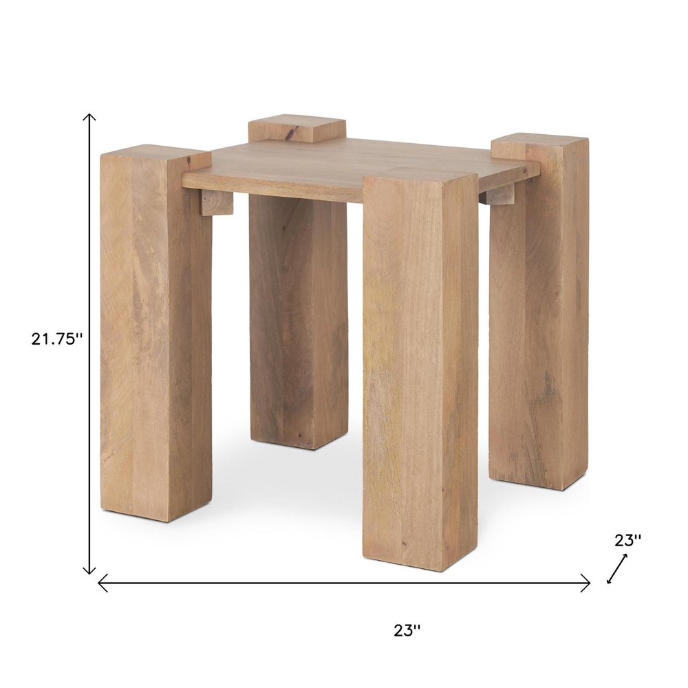 22" Natural Distressed Solid Wood Square End Table