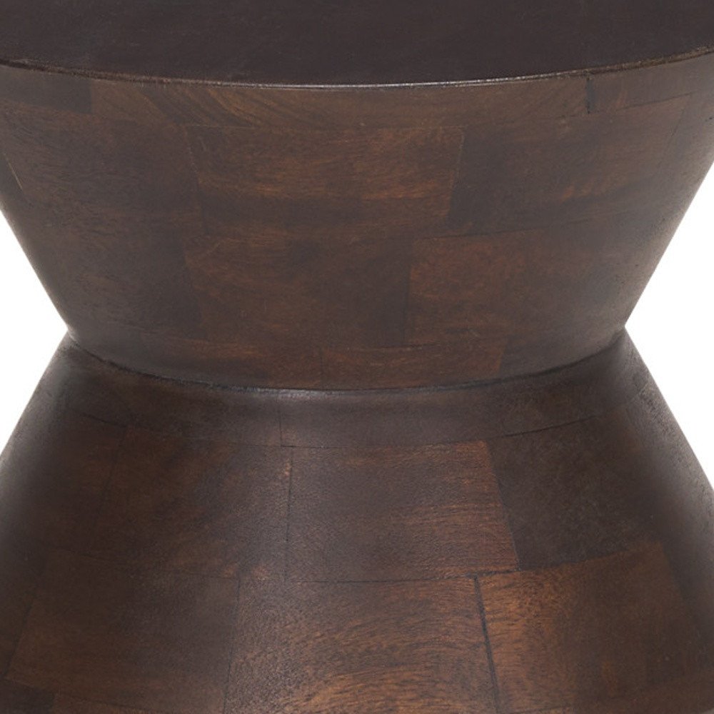 18" Dark Brown Solid Wood Round Block End Table