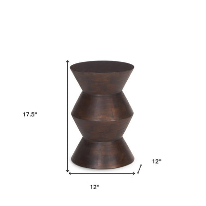 18" Dark Brown Solid Wood Round Block End Table