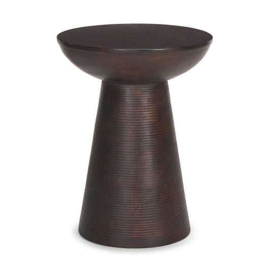 21" Redwood Solid Wood Round Pedestal End Table