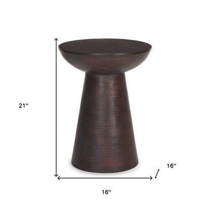 21" Redwood Solid Wood Round Pedestal End Table