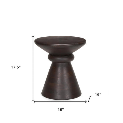 18" Dark Brown Solid Wood Round Pedestal End Table