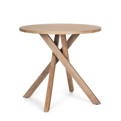 30" Natural Distressed Solid Wood Round Cross Legs End Table