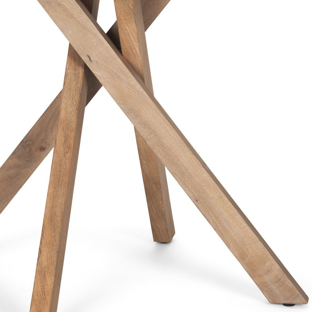 30" Natural Distressed Solid Wood Round Cross Legs End Table