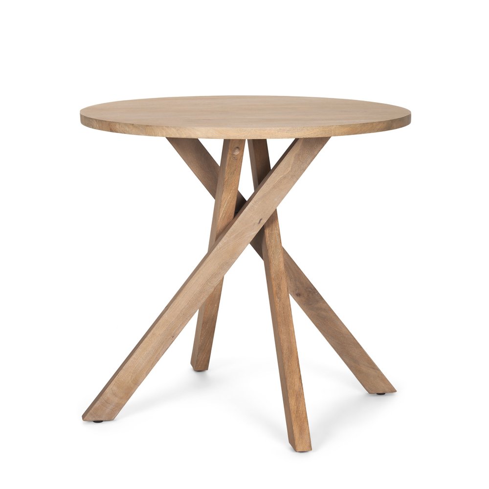 30" Natural Distressed Solid Wood Round Cross Legs End Table