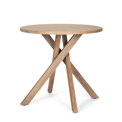 30" Natural Distressed Solid Wood Round Cross Legs End Table