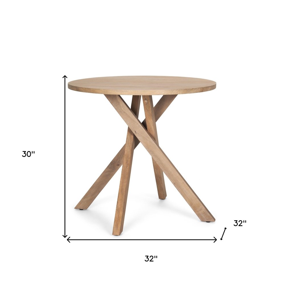 30" Natural Distressed Solid Wood Round Cross Legs End Table