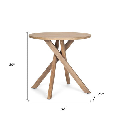 30" Natural Distressed Solid Wood Round Cross Legs End Table