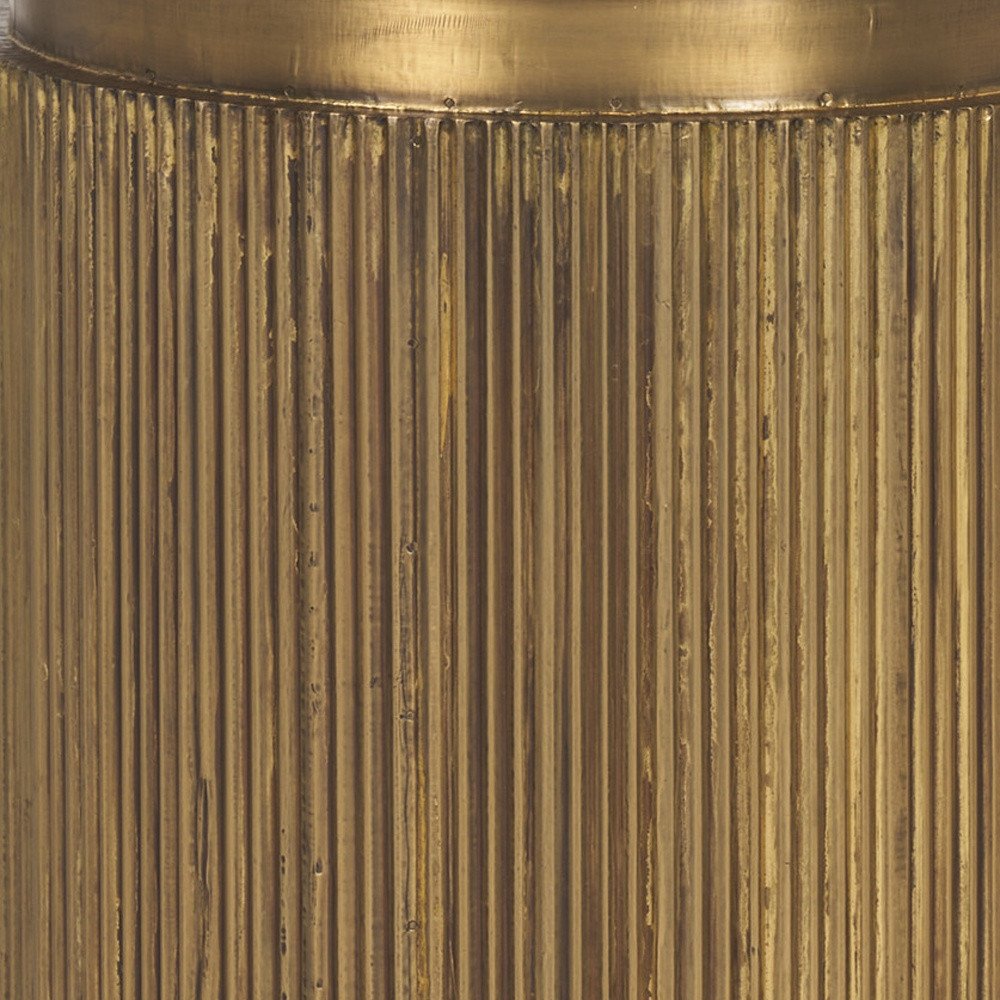 22" White and Gold Stone and Brass Round Block End Table