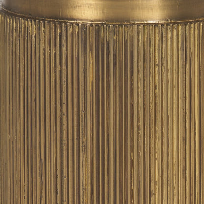 22" White and Gold Stone and Brass Round Block End Table