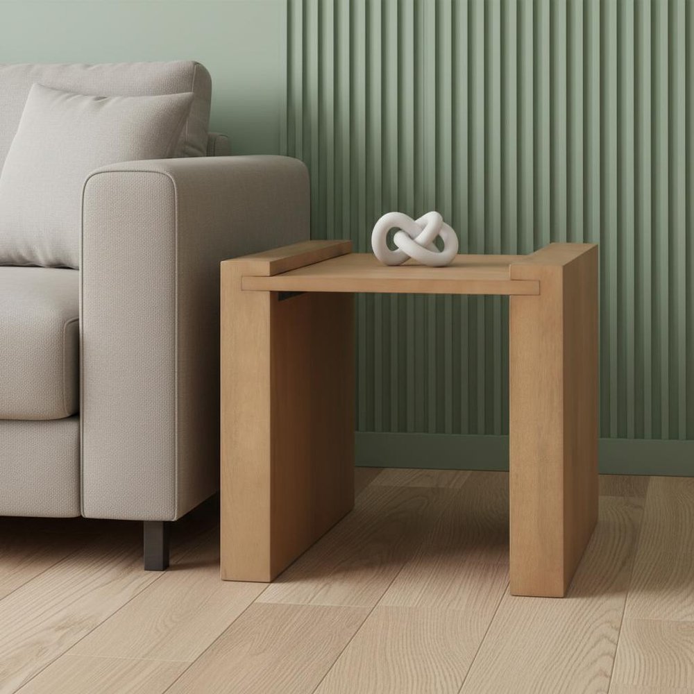 22" Natural Solid Wood Square Sled End Table
