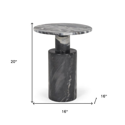 16" Gray Stone and Wood Tray Table
