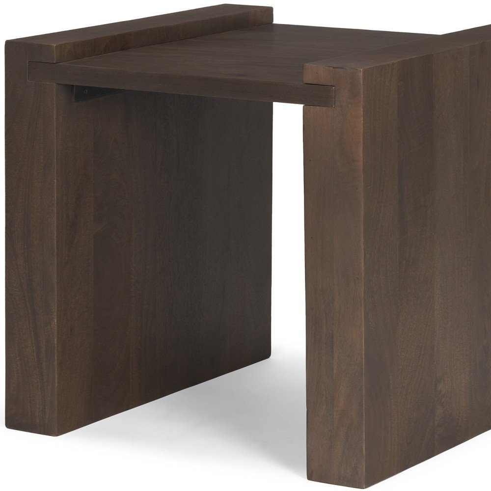 22" Dark Brown Solid Wood Square Sled End Table