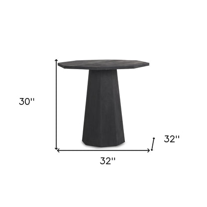 30" Black Solid Wood Hexagonal Pedestal End Table