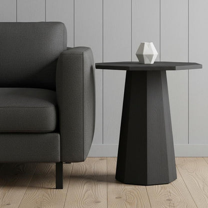 30" Black Solid Wood Hexagonal Pedestal End Table
