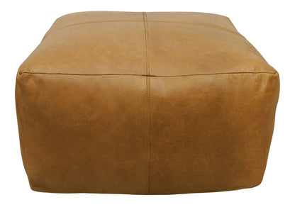 22" Tan Genuine Leather Pouf Ottoman