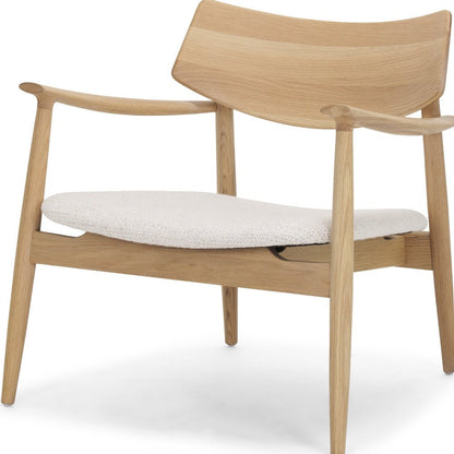 27" Cream and Natural Upholstery and Solid Wood Arm Chair
