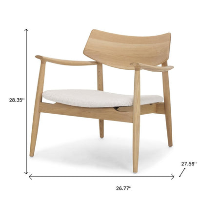 27" Cream and Natural Upholstery and Solid Wood Arm Chair