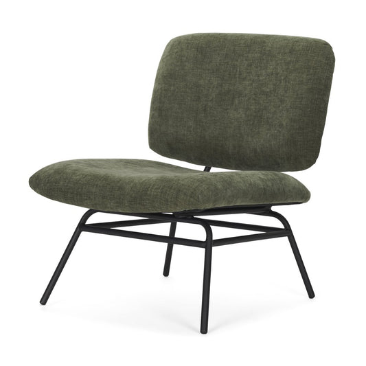30" Green and Black Chenille and Metal Slipper Chair