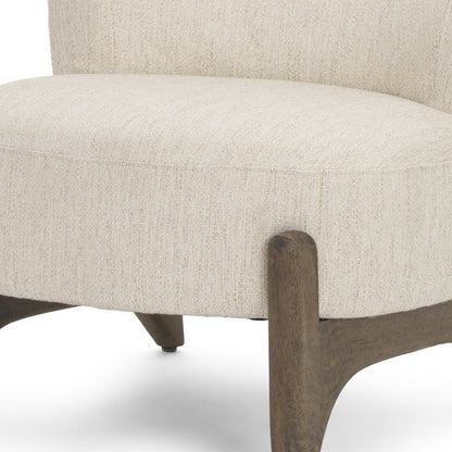 29" Cream and Dark Brown Upholstery and Solid Wood Slipper Chair