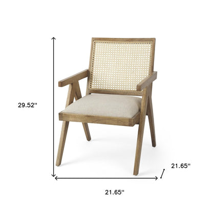 22" Beige and Natural Linen and Solid Wood Arm Chair