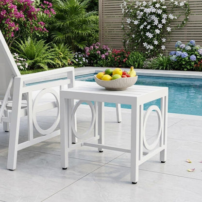 16" White Metal Outdoor Side Table