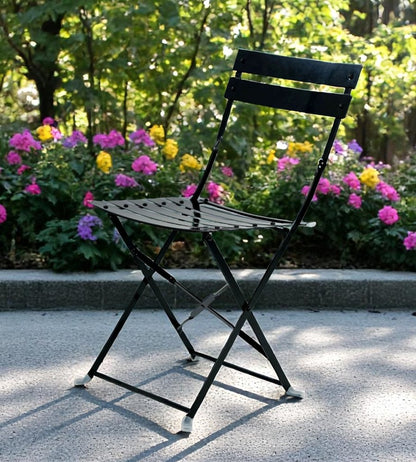 Set of Two Black Aluminum Outdoor Folding Dining Chairs
