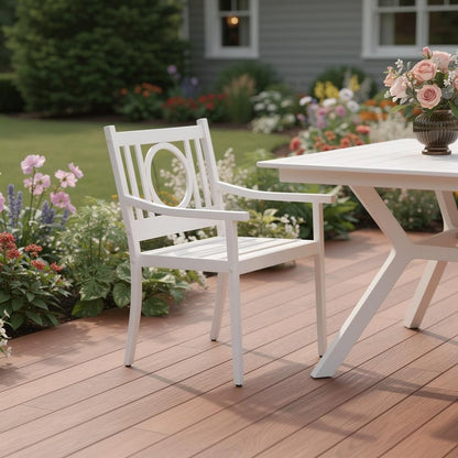 24" White Steel Geo Back Outdoor Arm Chair