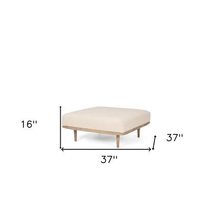 37" Beige and Brown Solid Wood and Fabric Ottoman