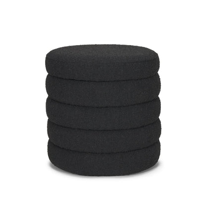 19" Black Boucle Round Storage Ottoman
