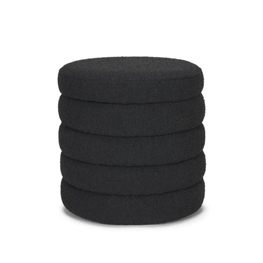 19" Black Boucle Round Storage Ottoman