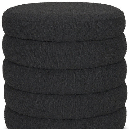 19" Black Boucle Round Storage Ottoman