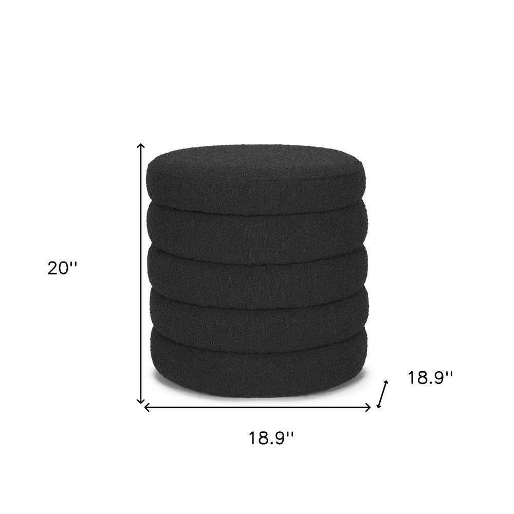 19" Black Boucle Round Storage Ottoman