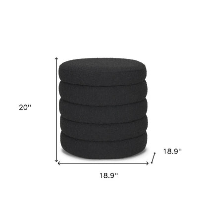 19" Black Boucle Round Storage Ottoman
