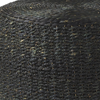 30" Black Water Hyacinth Round Pouf Ottoman