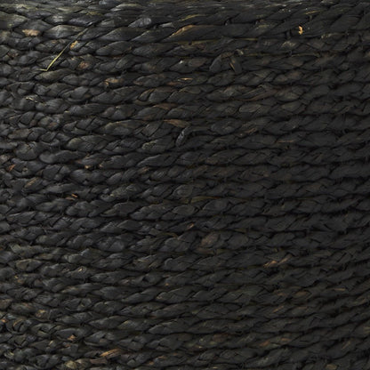 18" Black Water Hyacinth Round Pouf Ottoman