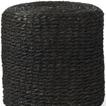 18" Black Water Hyacinth Round Pouf Ottoman