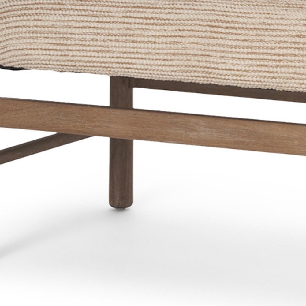 57" Beige and Brown Cotton and Solid Wood Upholstered Bench