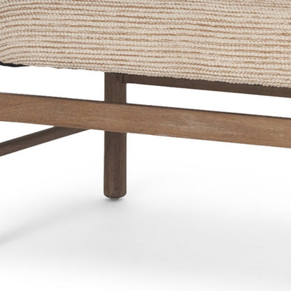 57" Beige and Brown Cotton and Solid Wood Upholstered Bench