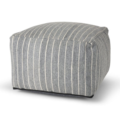 22" Blue and White Textural Stripe Cube Pouf Ottoman