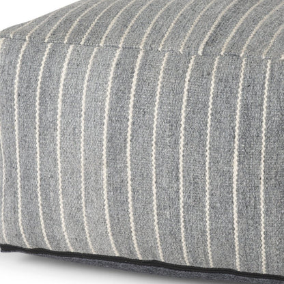 22" Blue and White Textural Stripe Cube Pouf Ottoman