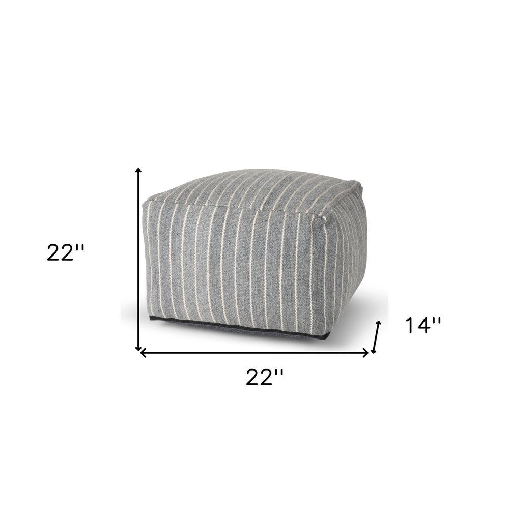 22" Blue and White Textural Stripe Cube Pouf Ottoman