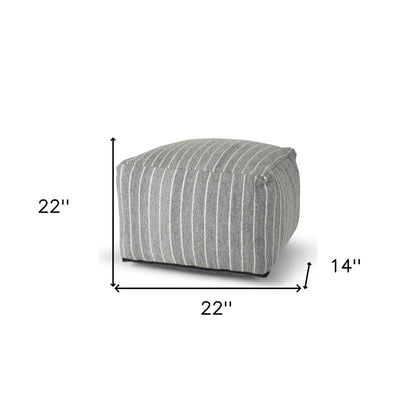 22" Blue and White Textural Stripe Cube Pouf Ottoman