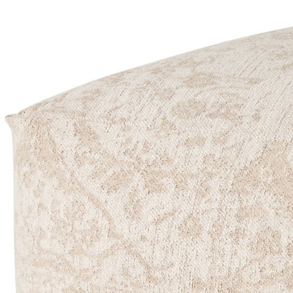 36" Beige and Cream Chenille Damask Pouf Ottoman