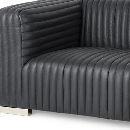 83" Black Leather Sofa With Silver Legs
