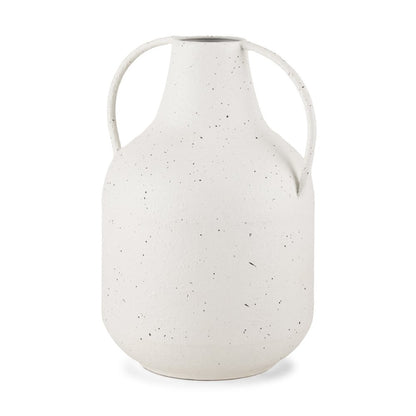 12" White Speckle Metal Amphora Table Vase