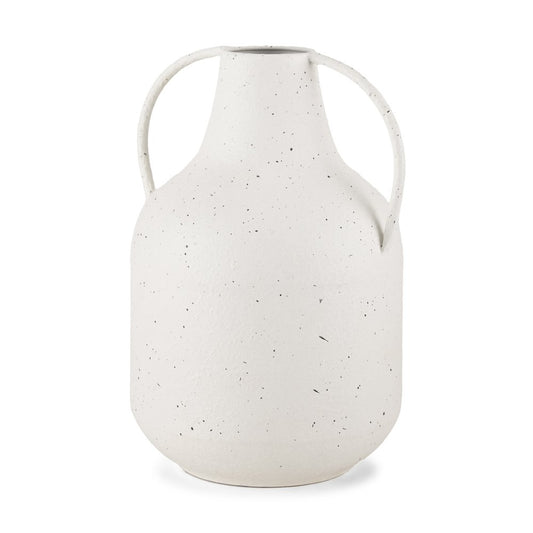 12" White Speckle Metal Amphora Table Vase
