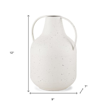 12" White Speckle Metal Amphora Table Vase
