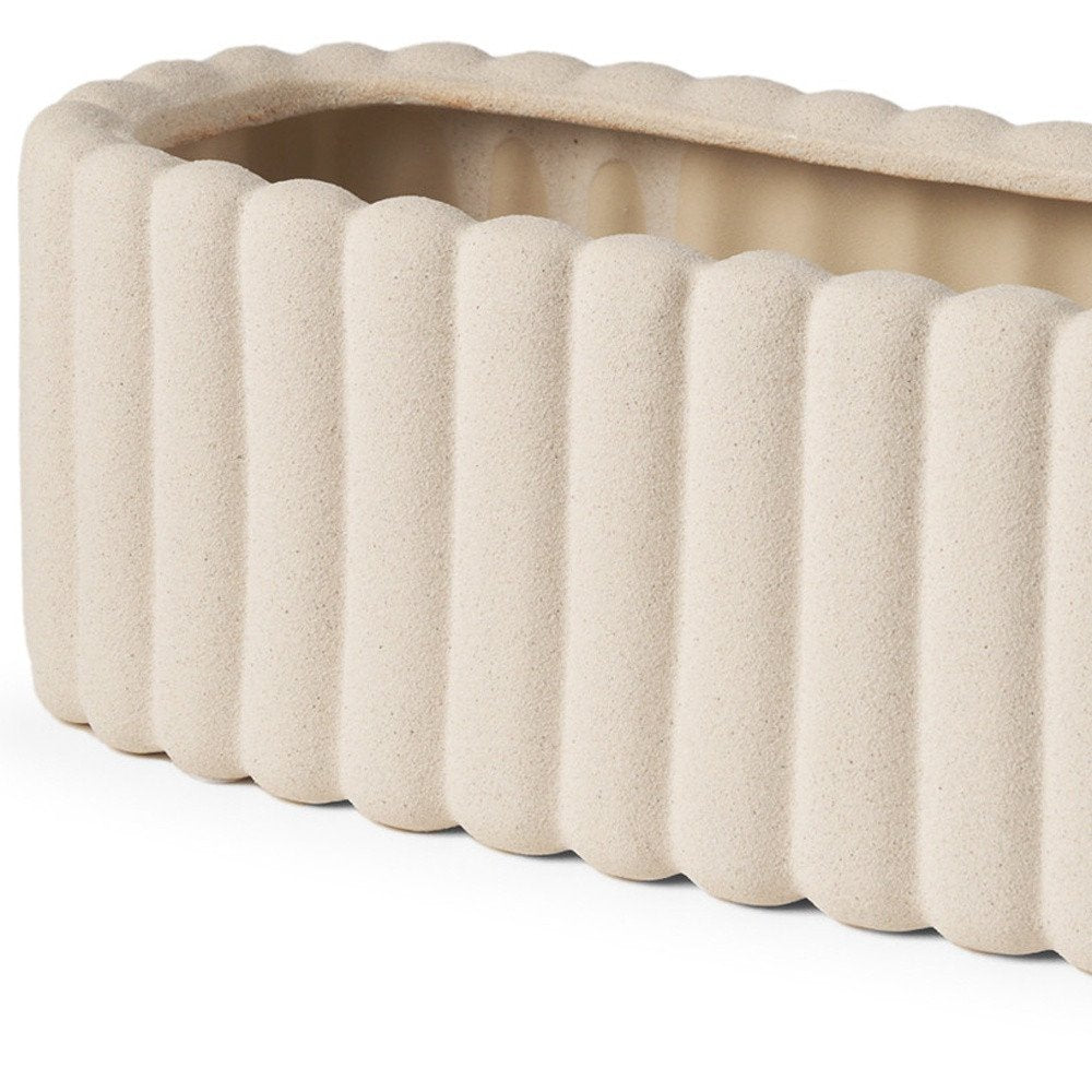6" Beige Oval Ceramic Ribbed Texture Table Vase
